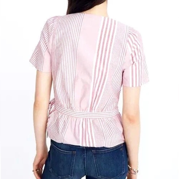 MADEWELL NEW ruffle hem soft pink Striped Wrap Top XXS - Picture 2 of 4